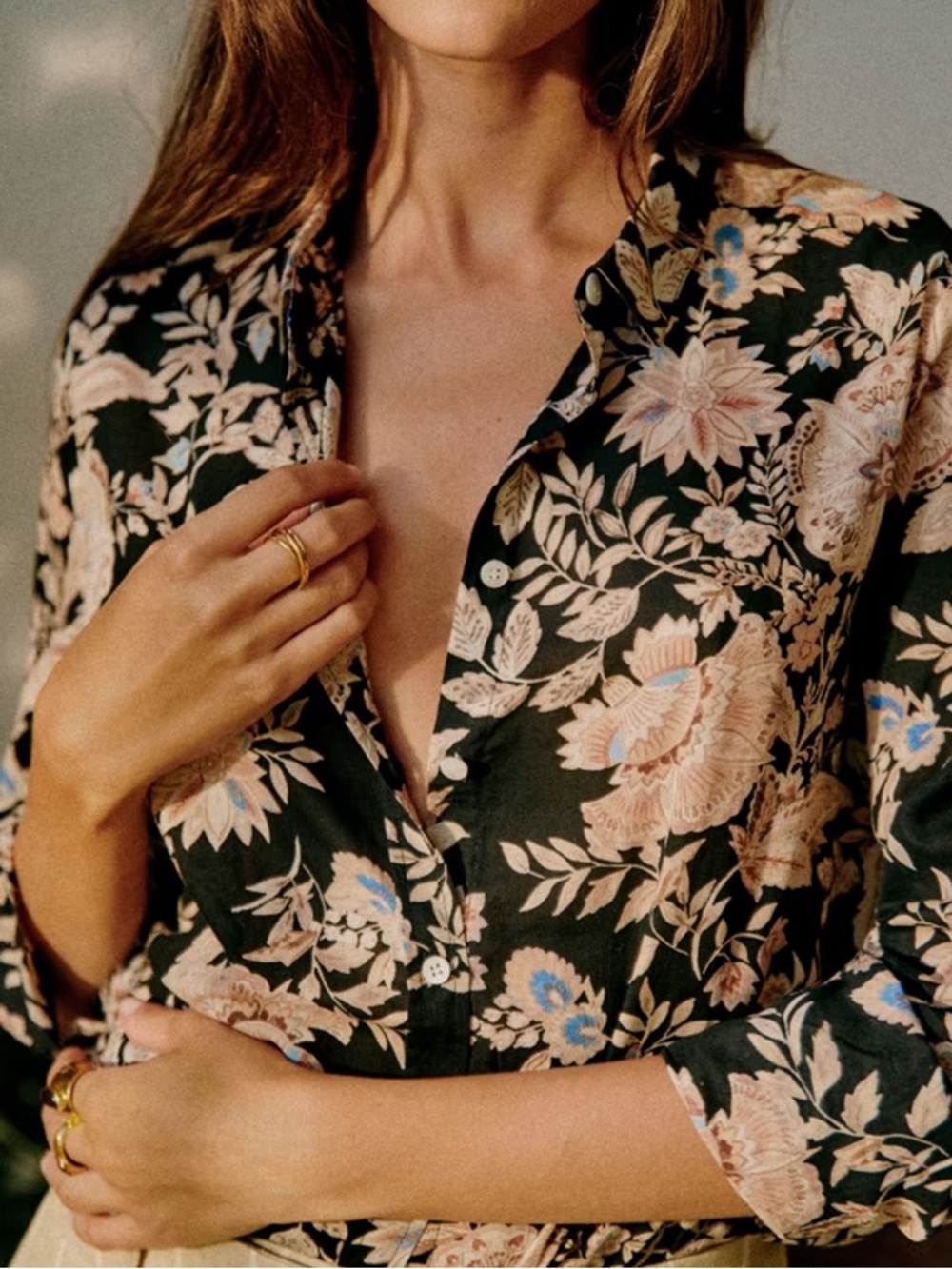 NWT - Sezane - Pierro Shirt - Black / Floral Print - Picture 2 of 11